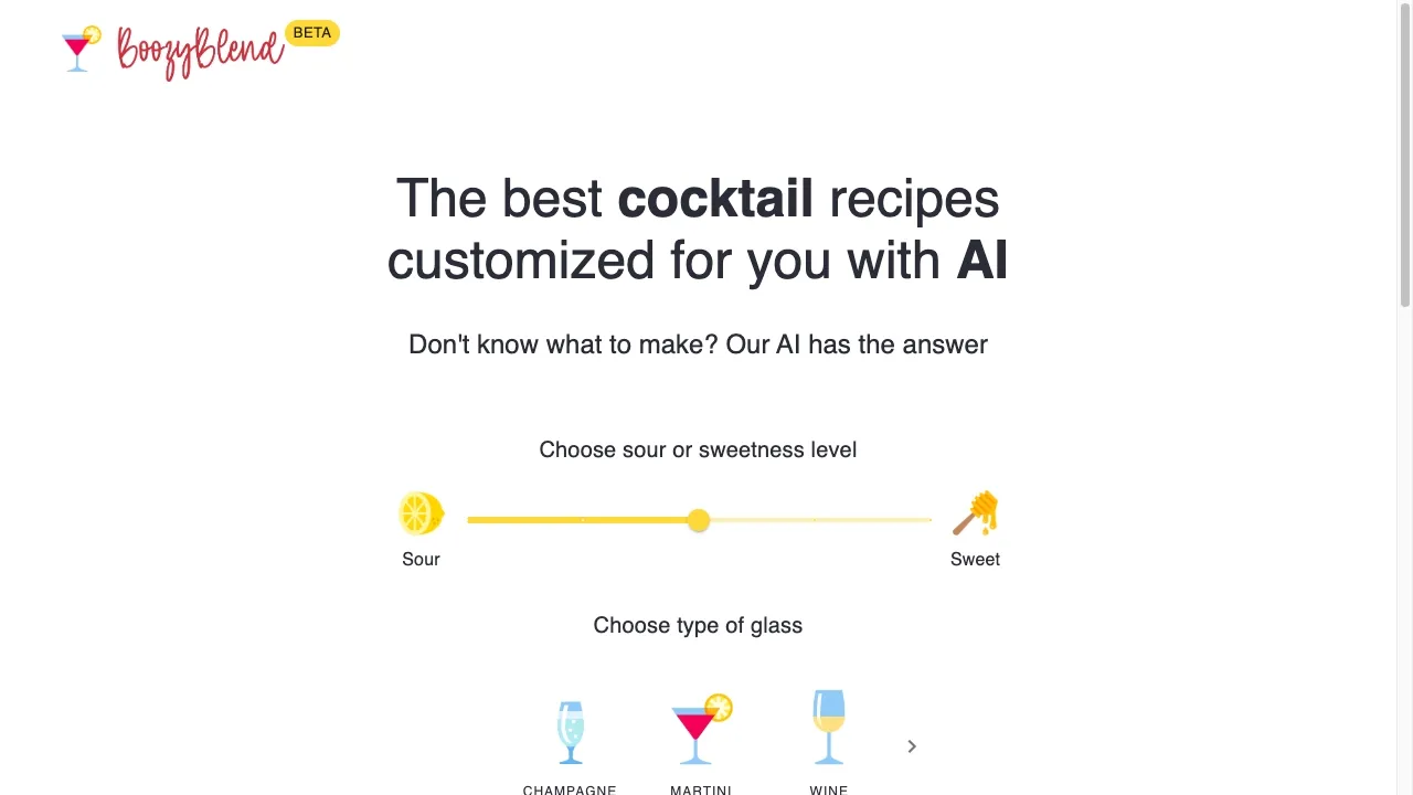 BoozyBlend: AI-Powered Cocktail Recipe Generator | Creati.ai