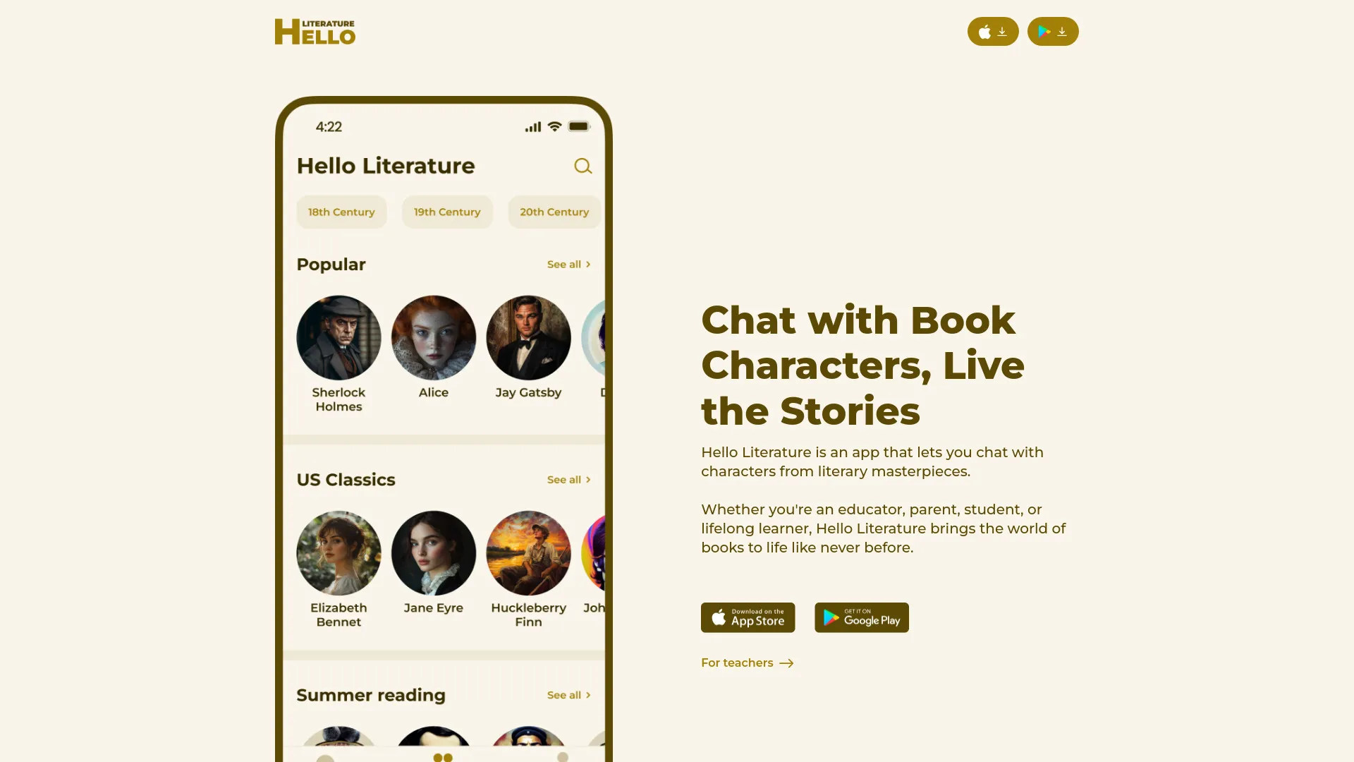 Hello Literature - Engage with Your Favorite Characters | Creati.ai