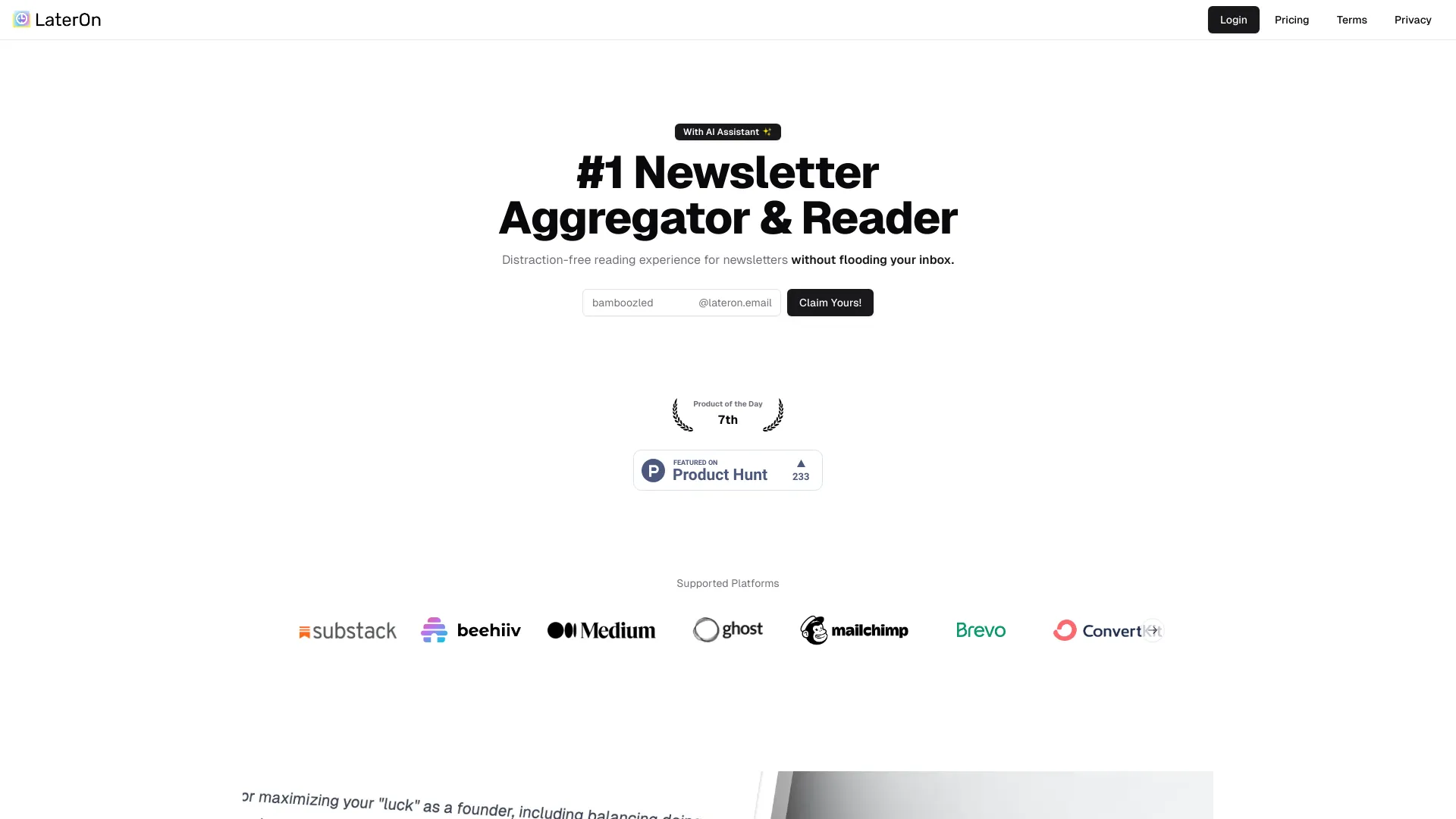 LaterOn – Smarter Newsletter Management with AI | Creati.ai