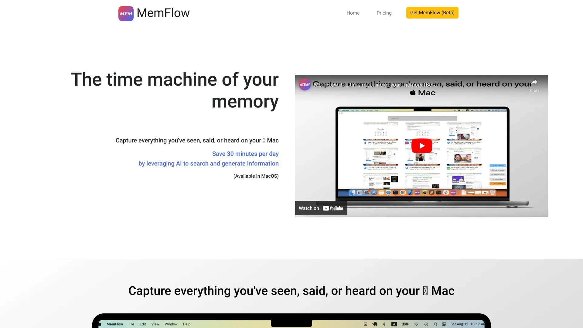 Tools Mem MemFlow - AI-Powered Memory Assistant for Mac | Creati.ai