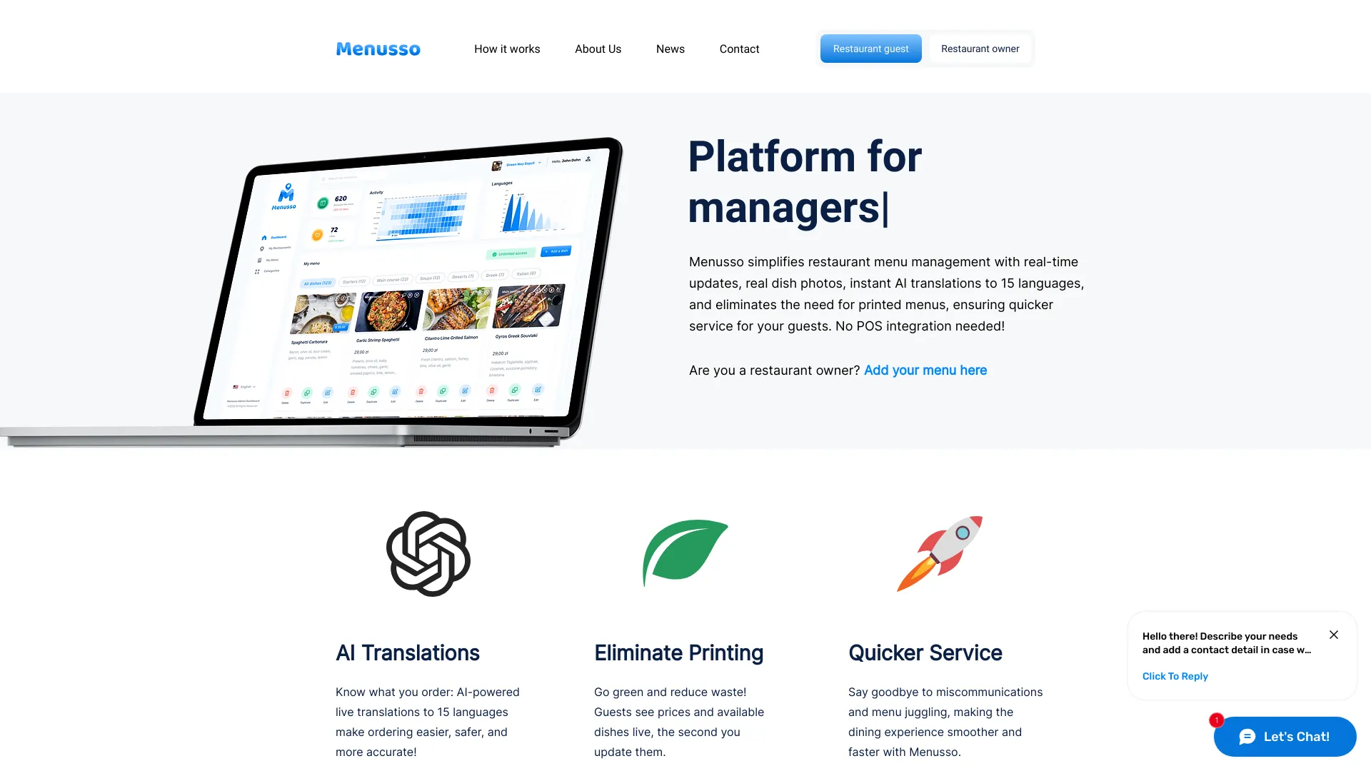 Menusso: Real-Time Menu Management and AI Translations | Creati.ai