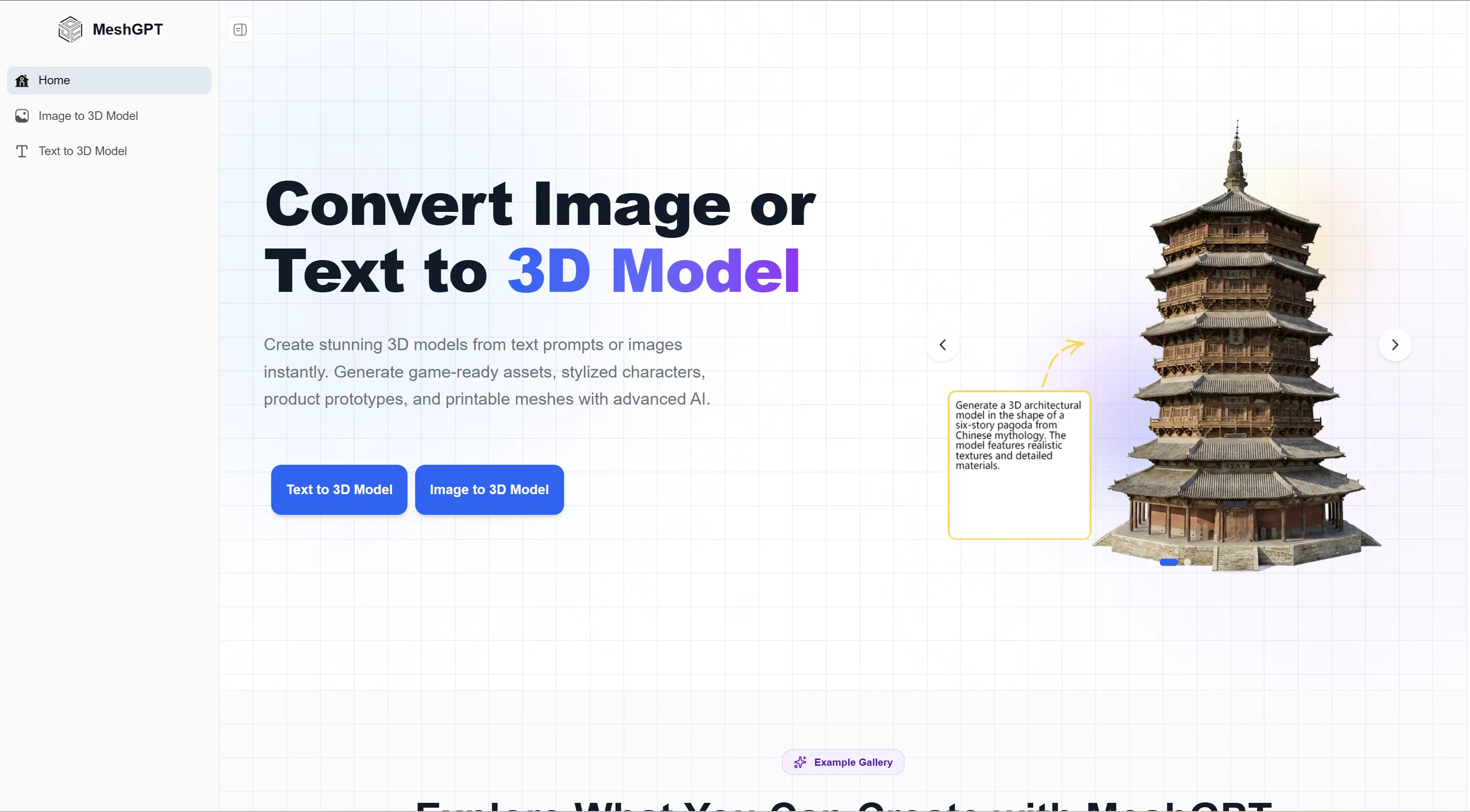 MeshGPT Free AI 3D Model Generator from Text & Images | Creati.ai
