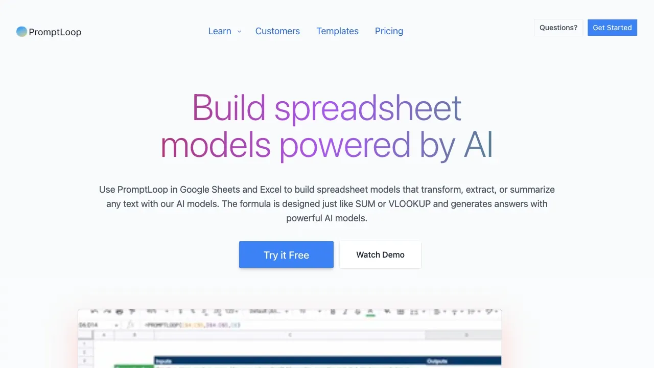 PromptLoop - AI-Powered Data Tool for Sheets & Excel | Creati.ai