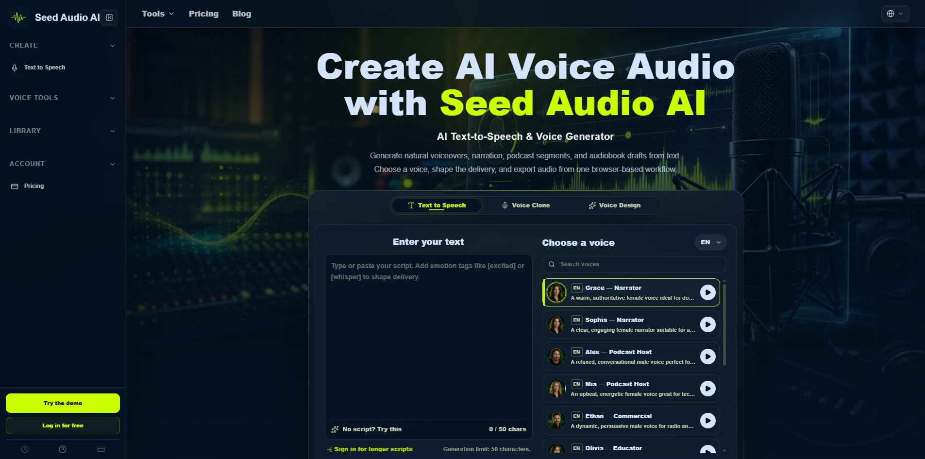 Av Text Seed Audio AI | AI Text to Speech and Voice Cloning | Creati.ai