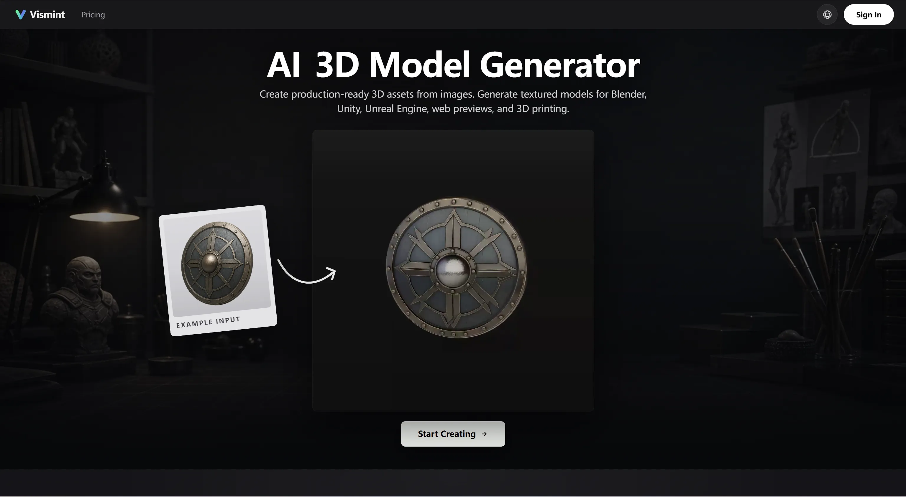 Vismint AI 3D Model Generator | Image to 3D | Creati.ai